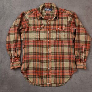 Polo Ralph‎ Lauren Wool Shirt Mens Medium* Plaid Button Up Long Sleeve Fits XS